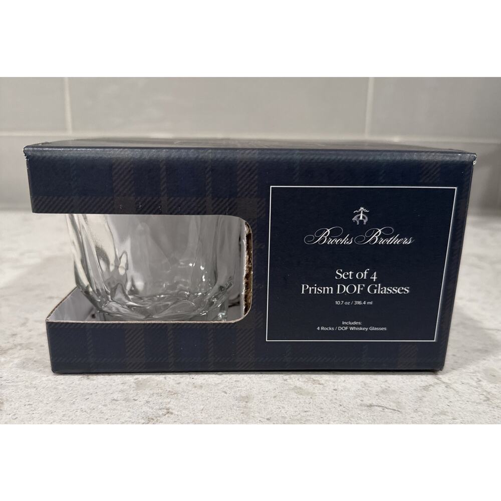 Set 4 Brooks Brothers Prism Double Old Fashioned Rocks Whiskey Glasses 10.7 oz